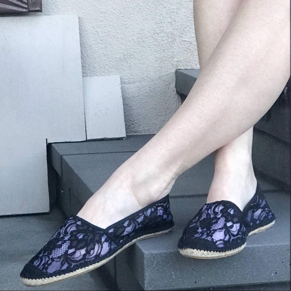 Jeffrey Campbell flats Black Lace Espadrilles 10 slip on casual Y2K 90s retro